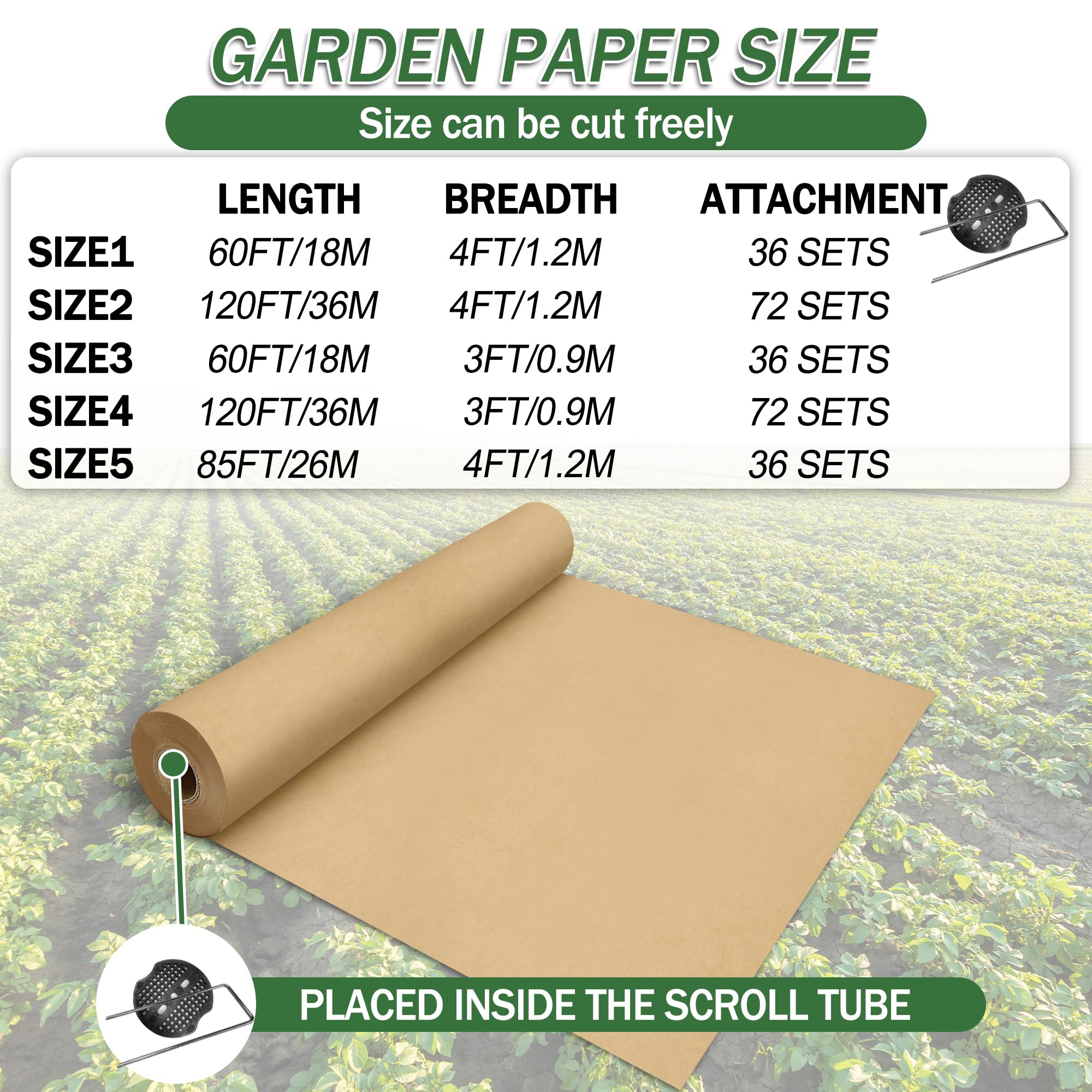 Tessuto biodegradabile per paesaggi, 60 x 3 m, tessuto barriera contro le erbacce da giardino con chiodi a forma di U, barriera per erbacce in carta biodegradabile, pacciame di carta per il controllo