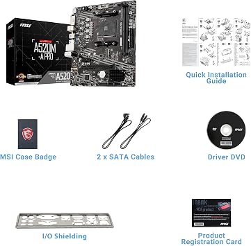 MSI A520M-A PRO Gaming Motherboard (AMD Ryzen 5000, AM4, DDR4, PCIe 3.0, SATA 6Gb/s, M.2, USB 3.2 Gen 1, DVI/HDMI, Micro-ATX)