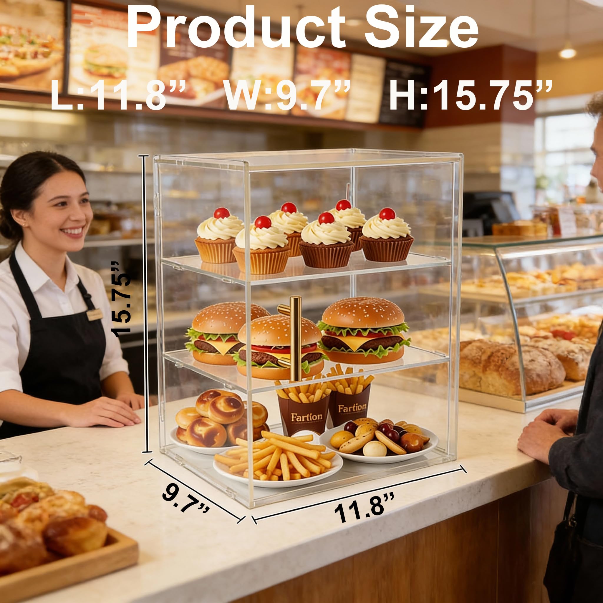 Vitrina para Panadería, Panera y Mostrador para Pastelería de Encimera de Cocina, Acrílico de 3 Niveles para Donas, además Organizador para Condimentos y Artículos de Tocador