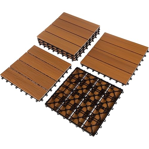 Patio Floor Tiles - Set of 6 Wood/Plastic Composite Interlocking Deck Tiles for Outdoor Flooring ?? 5.8-Square-Feet by Pure Garden (Brown Woodgrain)