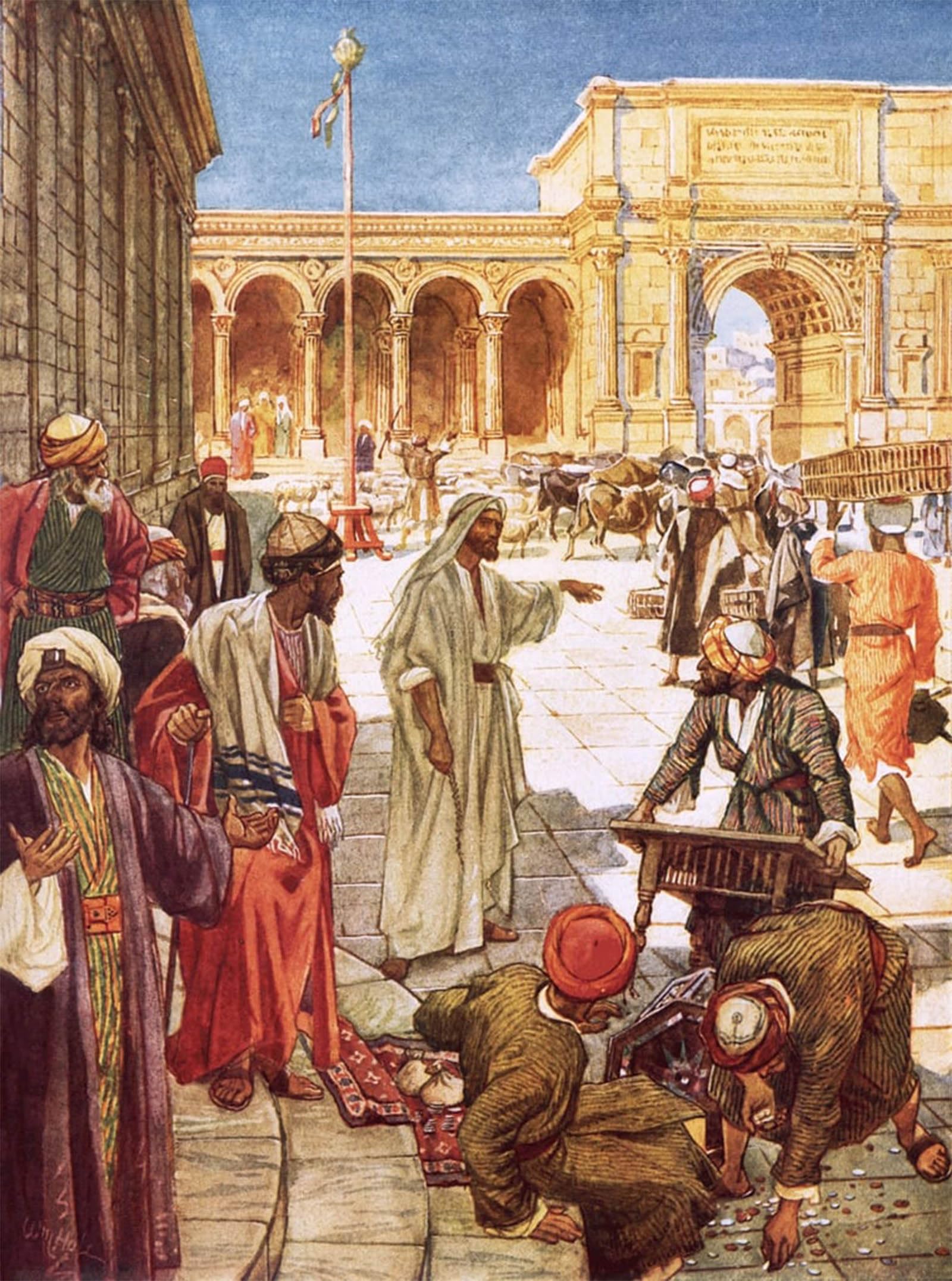 ARTXLXXBN Famous Painting Art Wall Decor Abstract Art Picture Christ Driving the Money Changers From the Temple by William Brassey Hole Animal Pictures for Home Decor 60x90cm