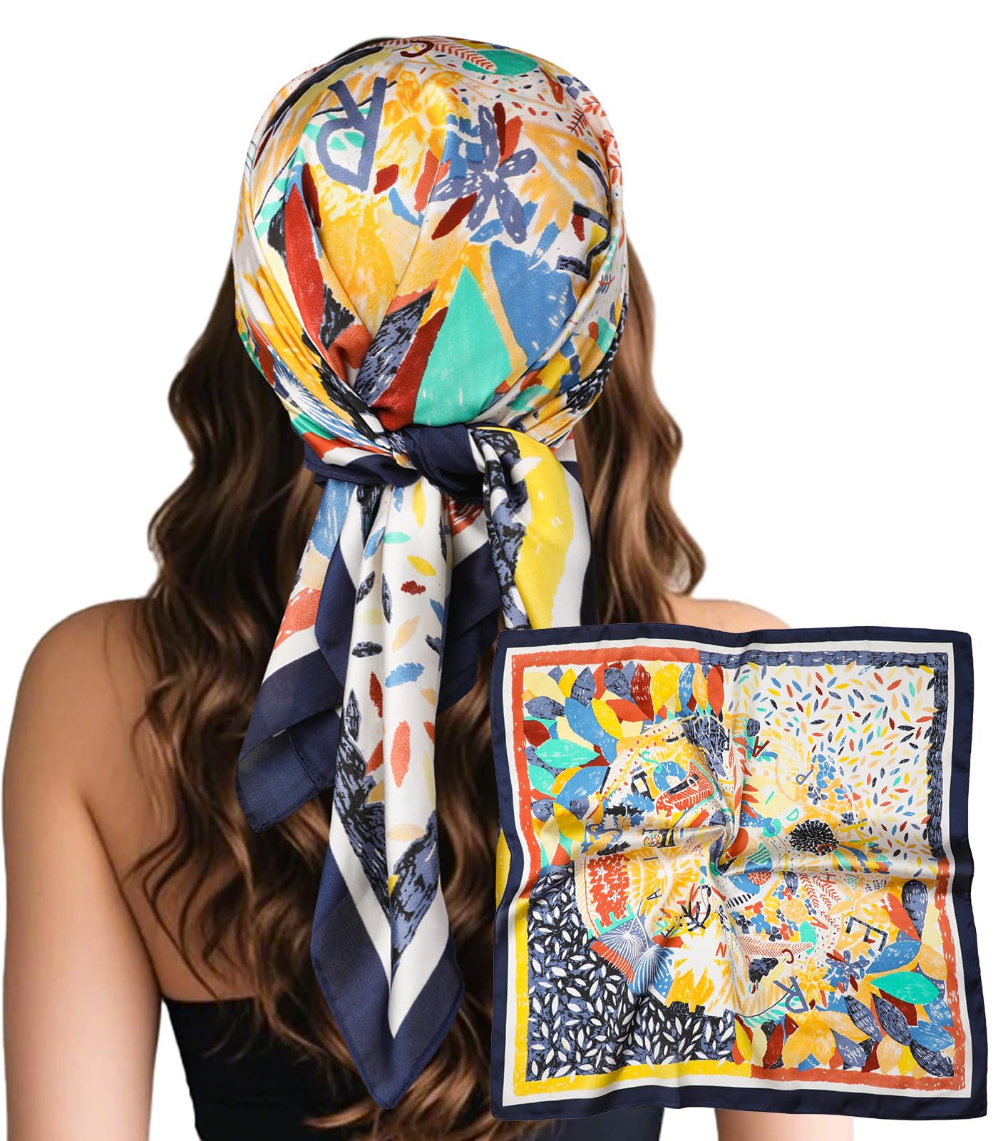 Sumolux Polyester Hair Scarf Bandana 27.5 Inch Blue Lucky Flower One Size