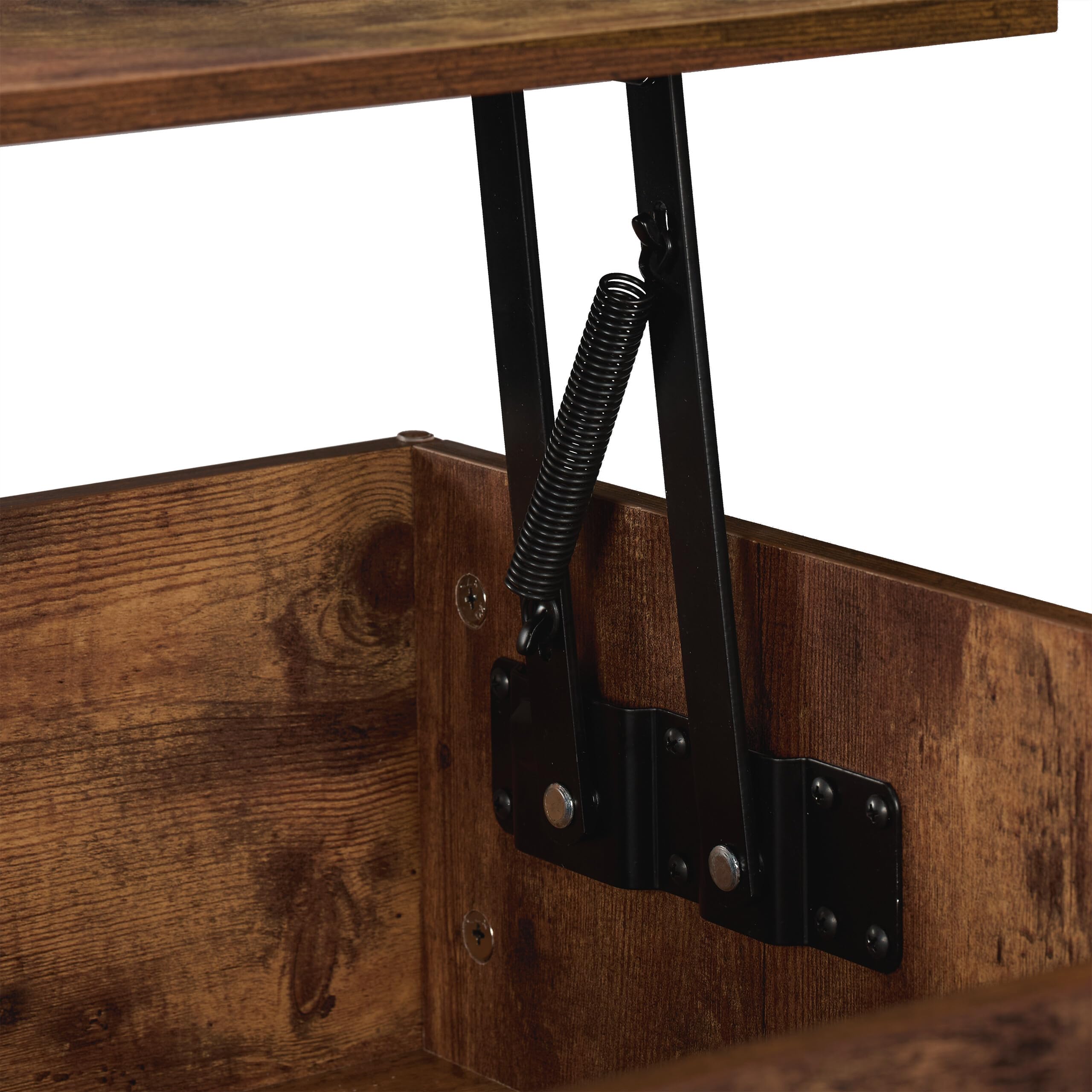 Relaxdays Mesa Centro Elevable, Mesita Sofá con 2 Compartimentos Almacenaje, Estilo Industrial, 46x100x50cm, Marrón