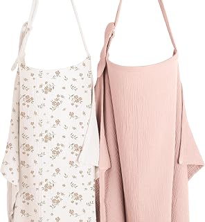 Konssy 2-Pack Muslin Nursing Covers with Rigid Hoop - 100% Cotton Breathable Breastfeeding Cover, Adjustable for Moms