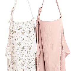 Konssy 2-Pack Muslin Nursing Cover Up for Breastfeeding Moms with Rigid Hoop, 100% Cotton, Lightweight & Breathable Breastfeeding Cover, Adjustable & Comfort