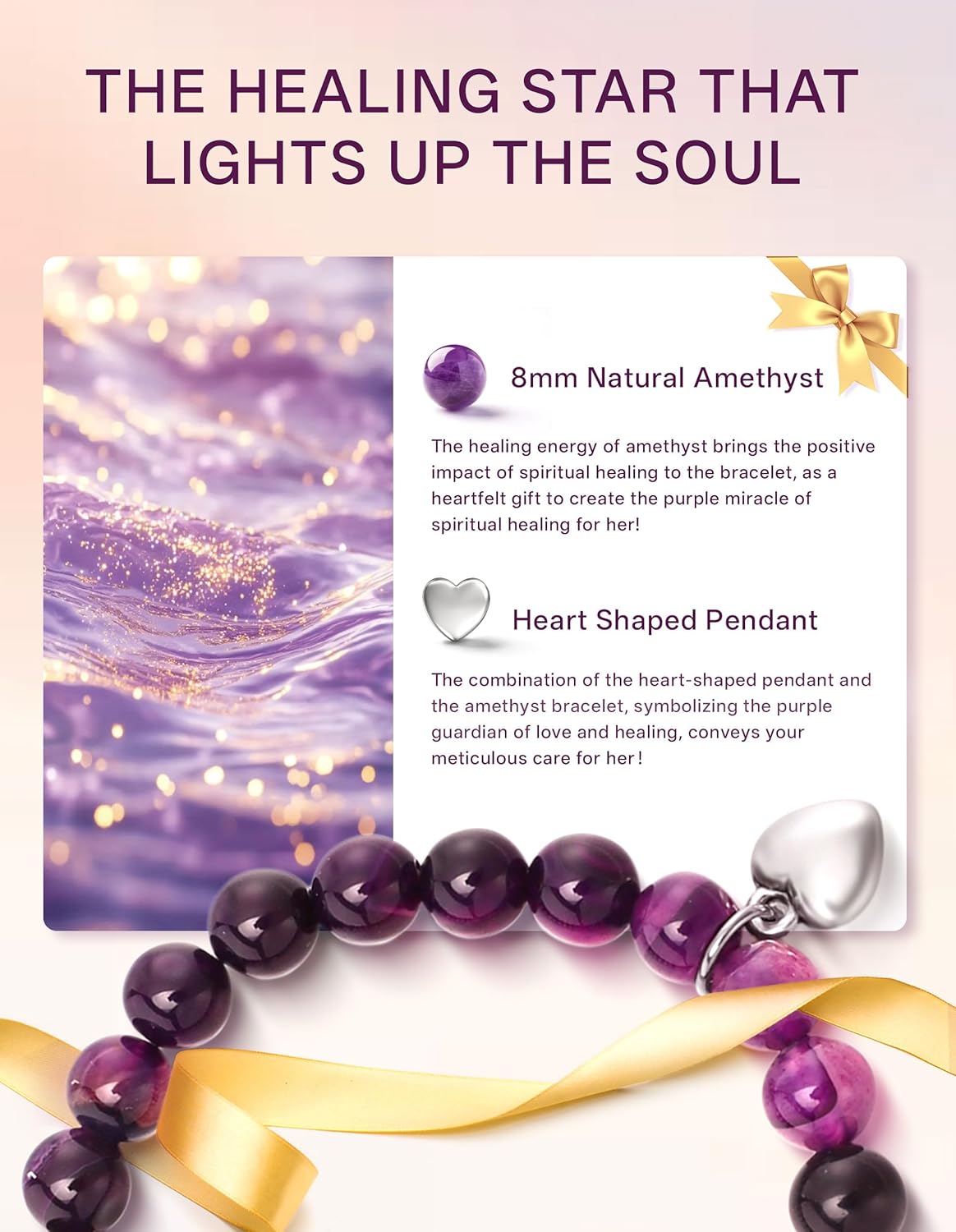 LEJIAJINW Inspirational Get Well Soon Gifts Healing Prayers Bracelets for Women Best Friends Sister Girls After Surgery Self Care Purple Gift Sympathy Memorial Loss of Loved One - Image 2