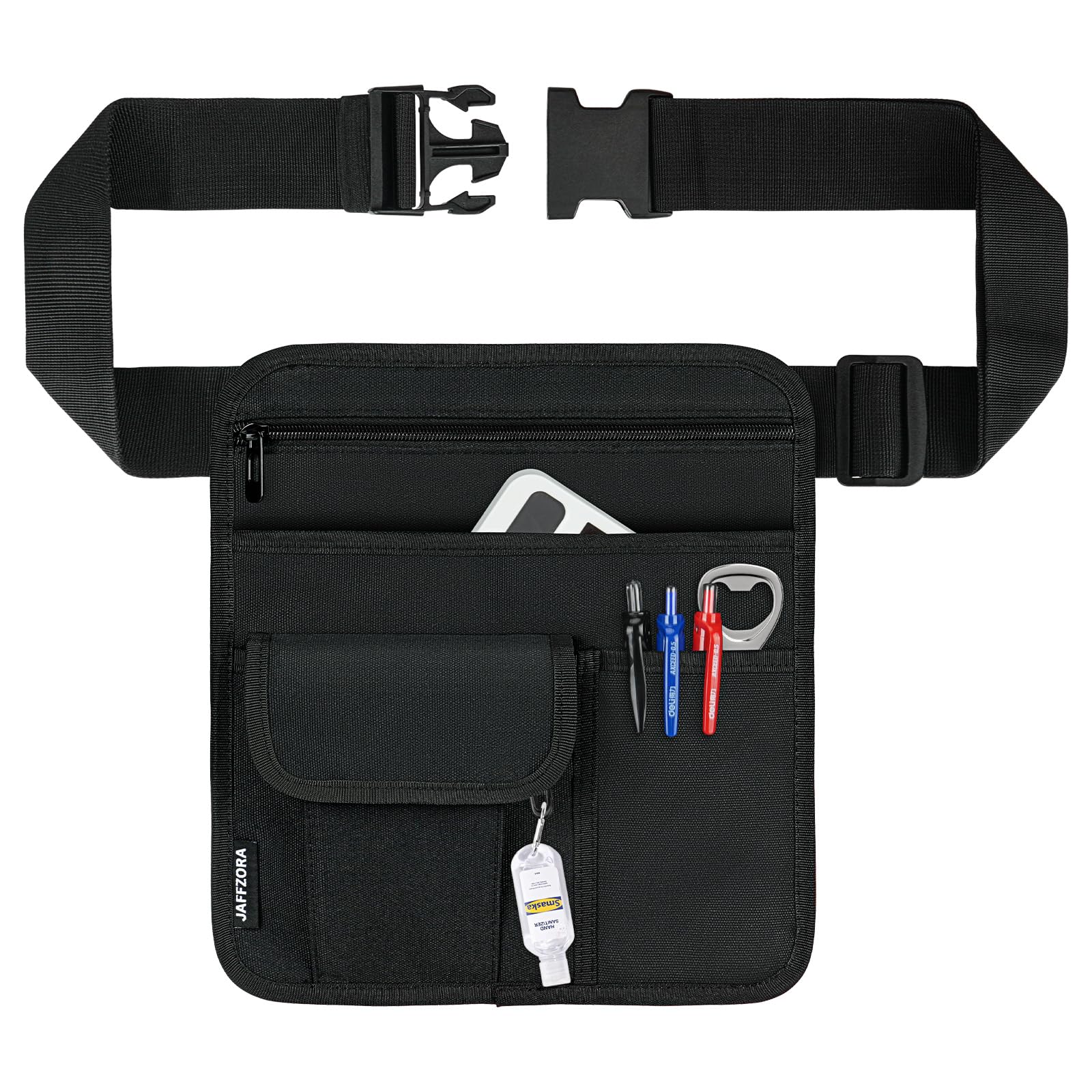 Jaffzora Server Waist Pouch, Large Restaurant Waitress Accessories Bag with Adjustable Belt, Utility Money Bag Working Serving Apron for Waiter Waitress, Black