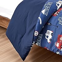 Vista 6 de Juego de edredón de 4 piezas Fire Turck para niños, hermoso diseño de motivos con estampado bordado