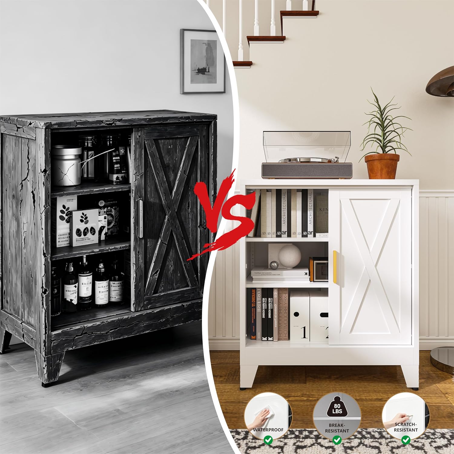 Kitchen Sideboard Buffet Cabinet with Storage, 37” H Metal Coffee Bar & Buffet Sideboard with Sliding Door & Adjustable Shelf, Small Pantry Storage Cabinet for Dining Room, Living Room, White