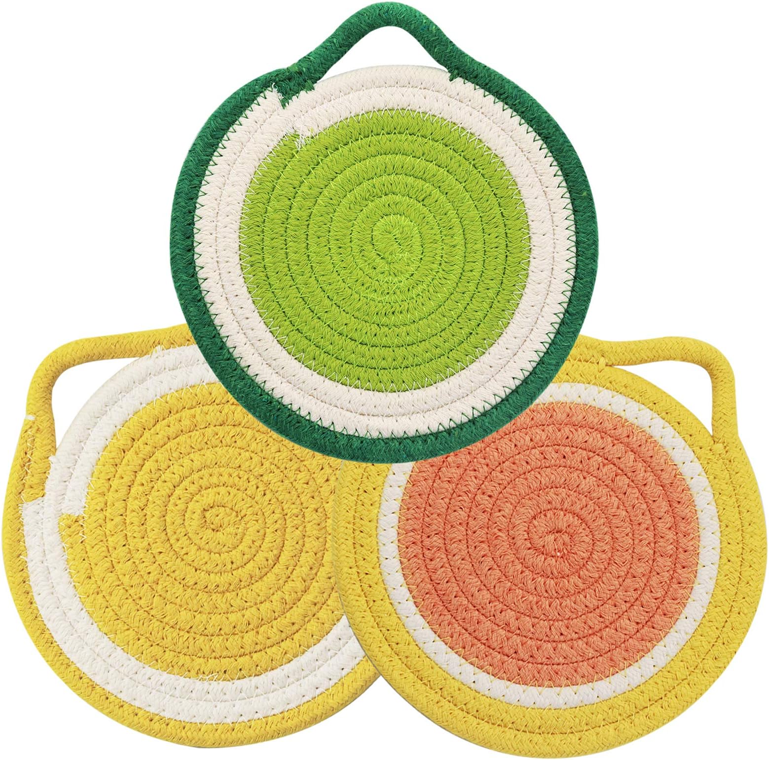 Kitchen Pot Holders Set Trivets Set, Cotton Thread Weave Hotpads for Cooking (Set of 3) Stylish Coasters, Placemat, Thick Hot Pads, Hot Mats, Spoon Rest, Baking, Round Pad 7 Inches