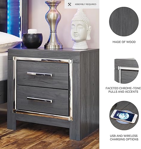 Miniatura 4 de Signature Design by Ashley Lodanna Modern Glam - Mesita de noche con 2 cajones con opciones de carga USB e inalámbrica, 24.41 pulgadas de alto,