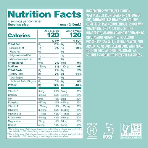 Miniatura 2 de Ripple Leche a base de plantas de 32 onzas, 0.28 oz de proteína de guisante de origen de calidad, rica en calcio, estable en conservación,