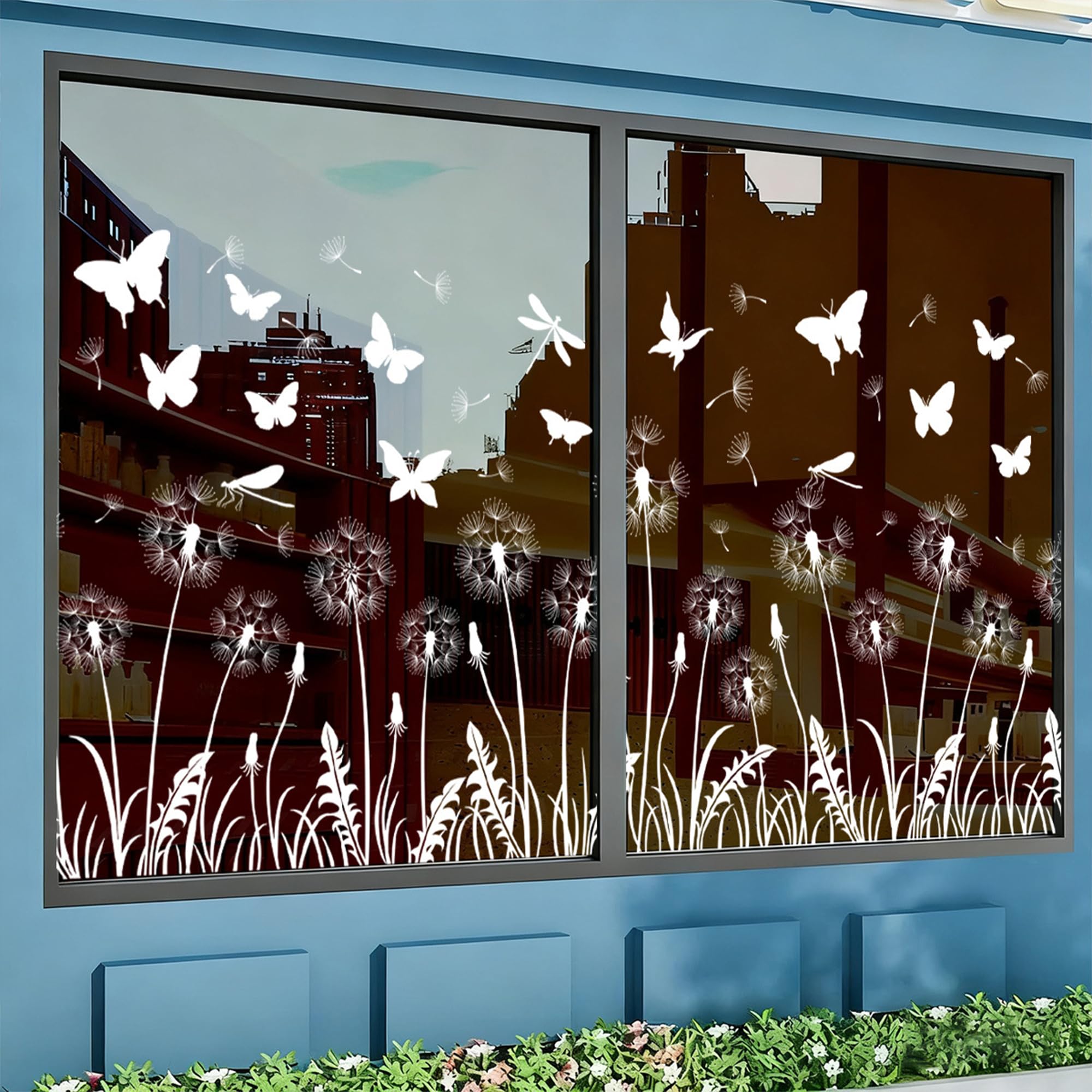 Butterfly Window Stickers - Static Cling DIY Floral Decor with Dandelion & Dragonfly - Reusable Removable Decals for Glass Windows, Walls, Mirrors - Nature Inspired Home Decor (White, 30x60cm)