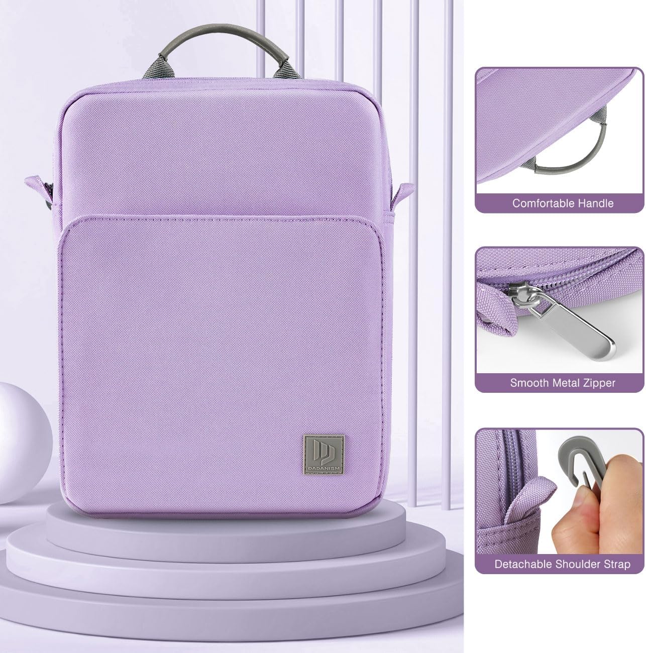 Dadanism 13 Inch Tablet Sleeve Bag with Shoulder Strap & Handle for New iPad Air 13" M4/M3 2026/2025, iPad Pro 13" M5/M4 2025/2024, iPad Pro 12.9", Galaxy Tab S10+/S9 FE+/S9+ 12.4", Grey Purple