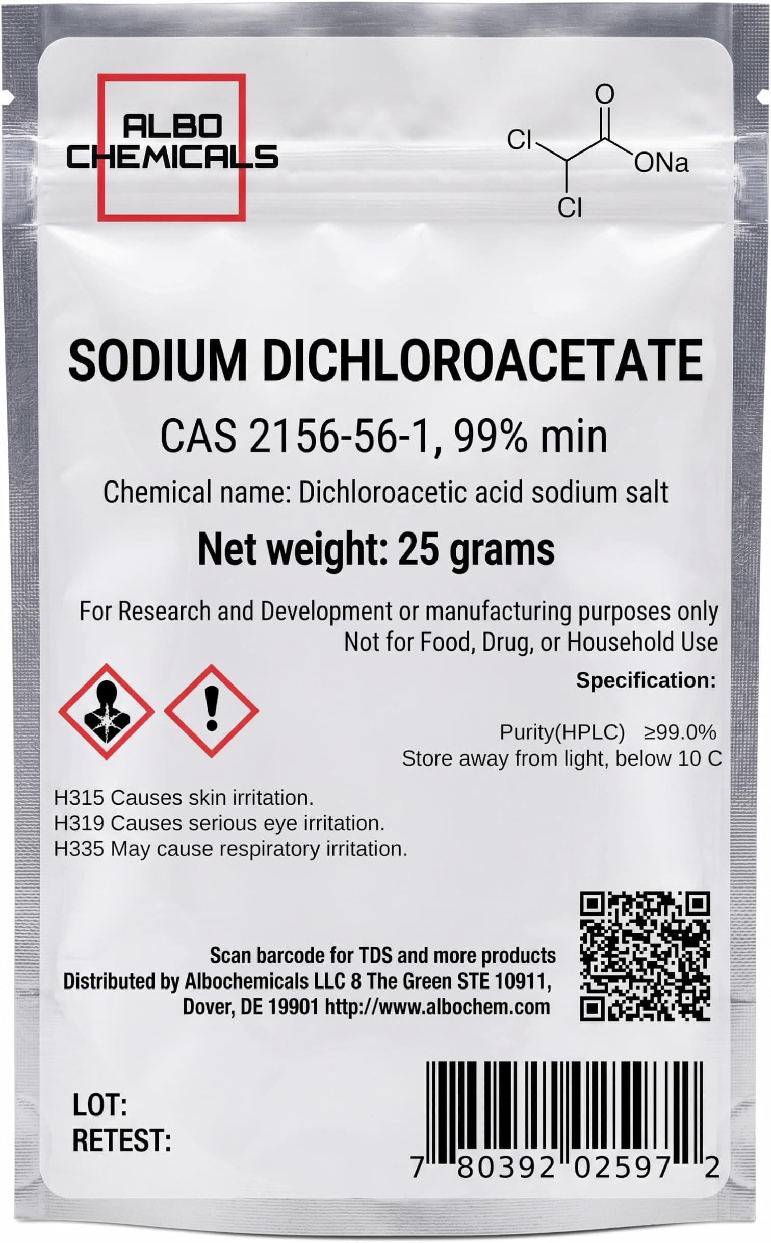 Sodium dichloroacetate, 99%, 25 Grams