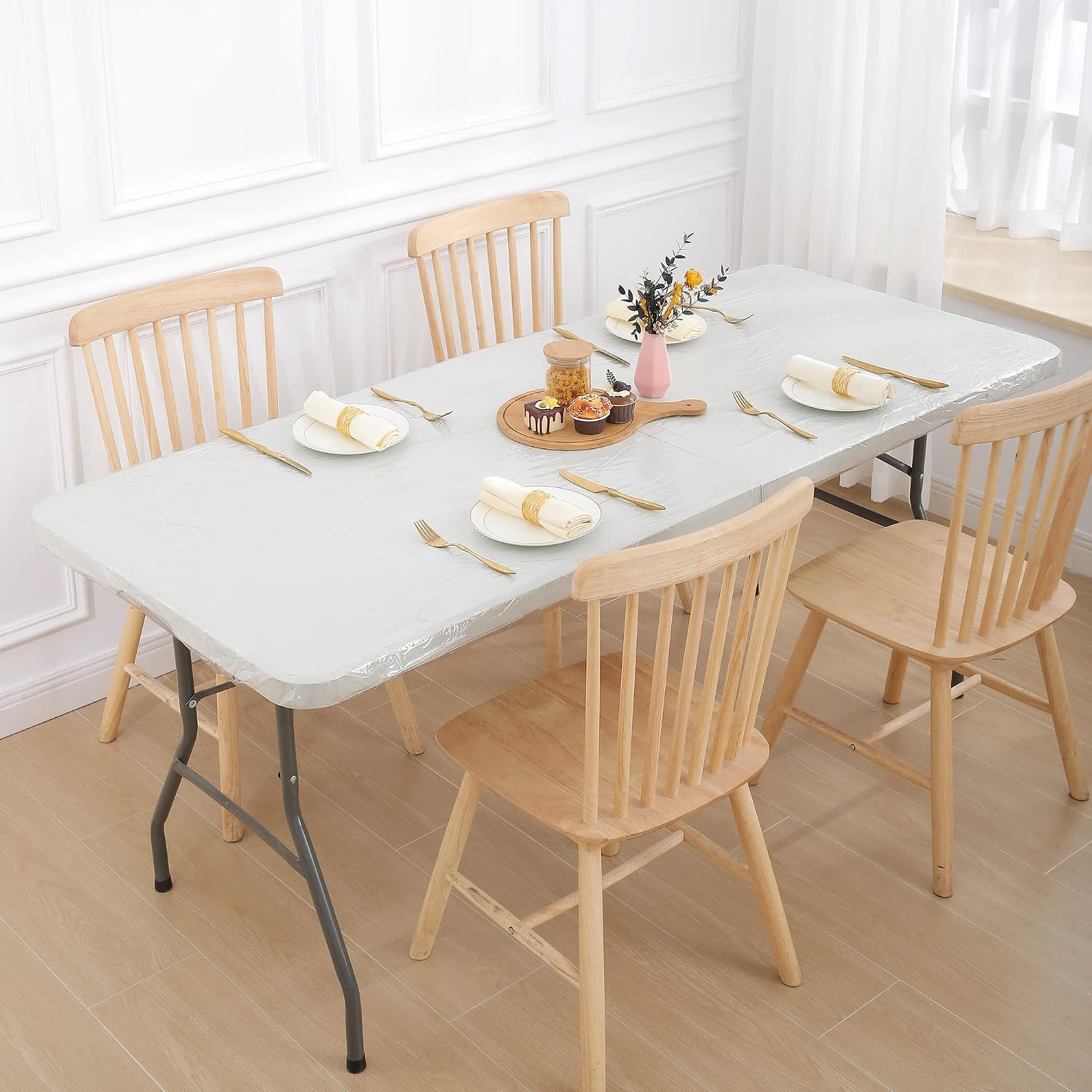 smiry Rectangle Tablecloth, Waterproof Elastic Fitted Table Covers for 4 Foot Tables, Wipeable Vinyl Tablecloths for Picnic, Camping, Indoor, Outdoor (Clear, 30x48 Inches)