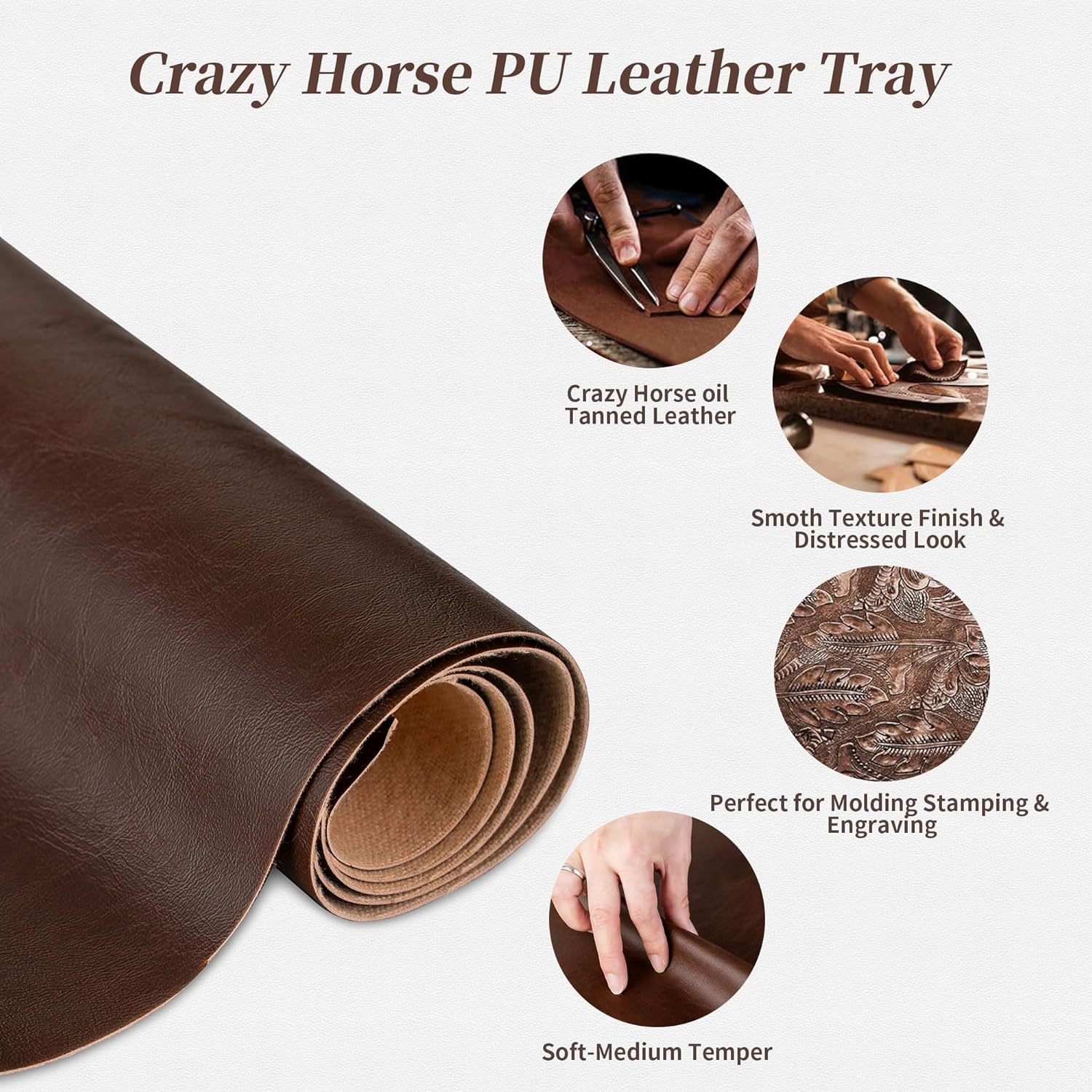 Hanobe Ottoman Serving Tray Large: 20'' Decorative Trays with Handles - Leather Coffee Table Decor for Extra Big Counter Home Living Room - Oversized - Image 4