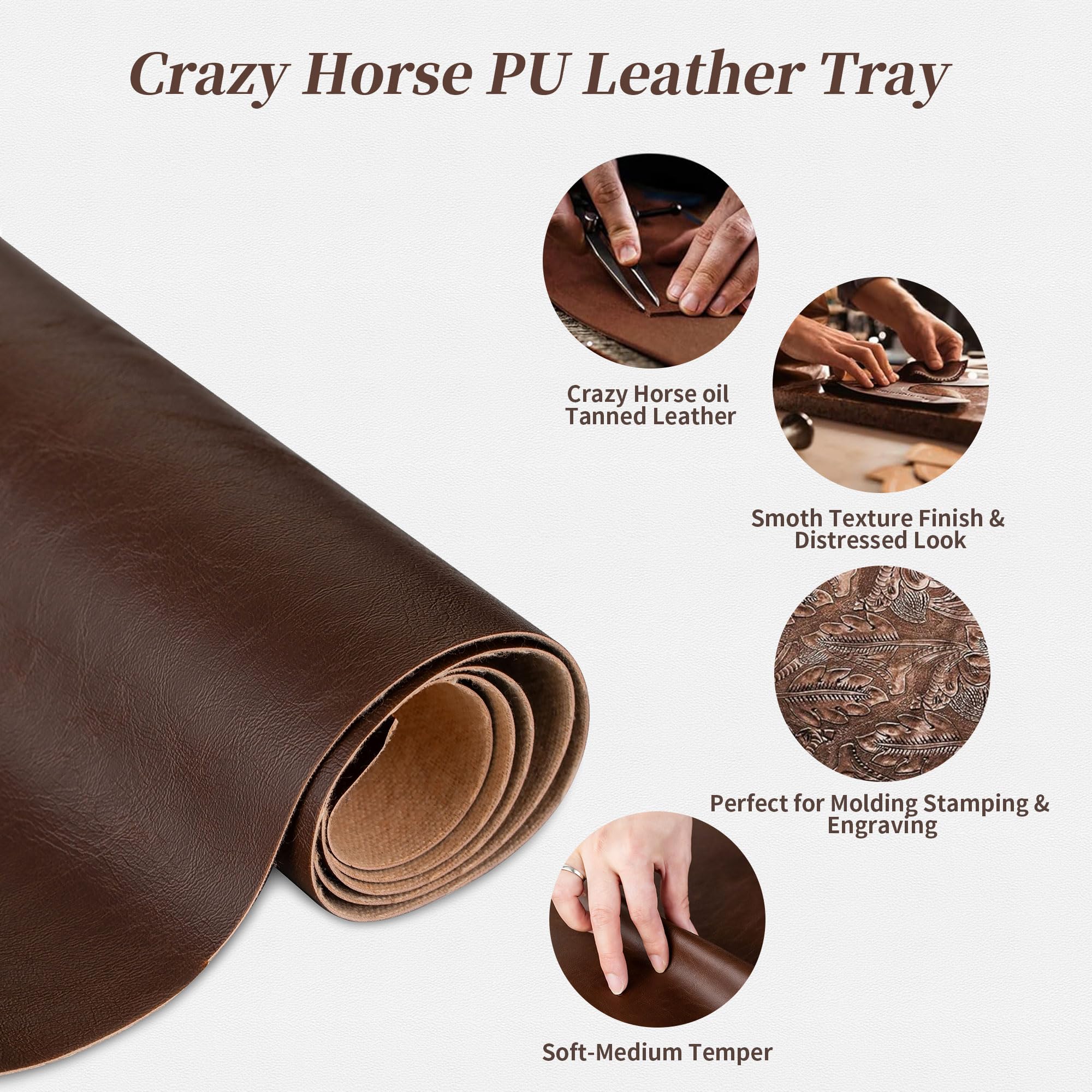 Hanobe Vassoio da portata in legno grande: quadrato ottomano decorativo in pelle con manici per soggiorno – moderno piatto in legno sopra tavolino poggiapiedi extra XXL marrone 50 cm
