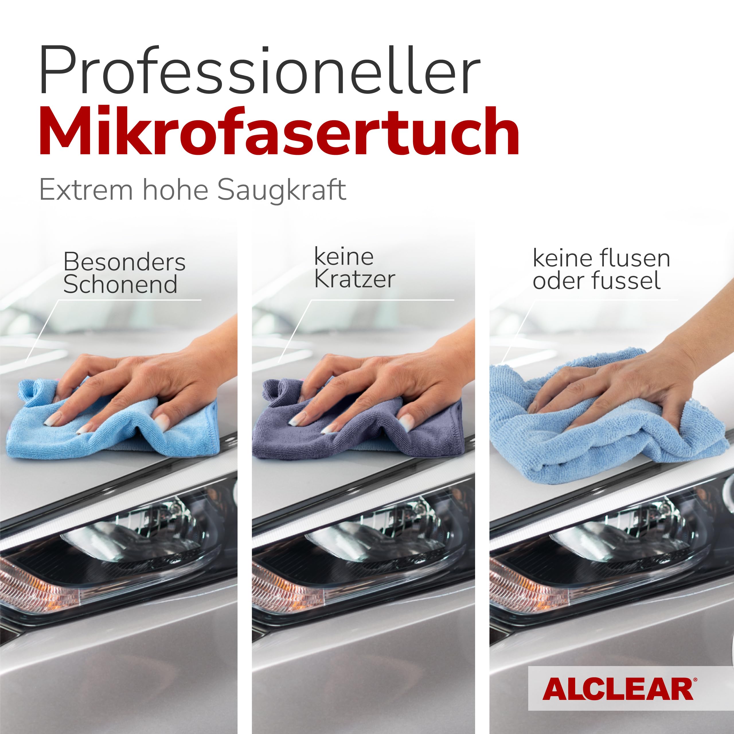 ALCLEAR 8201050 Autopflegeset 6 teilig mit 1 L Lackversiegelung fürs Auto | 6-teiliges Set, 1 L Schnellversiegelung ohne Silikon, Polier- und Cockpittuch, Felgenhandschuh, Trockentuch, Innenraum