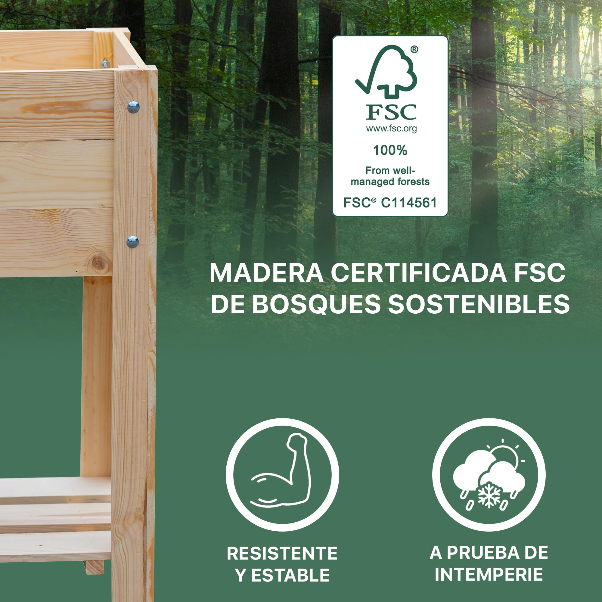 ITA Jardinera Elevada 80x37x78 cm de Madera Marrón - Huerto Urbano con sólida repisa Jardín, Terraza, Balcón - Calidad Directa del Fabricante