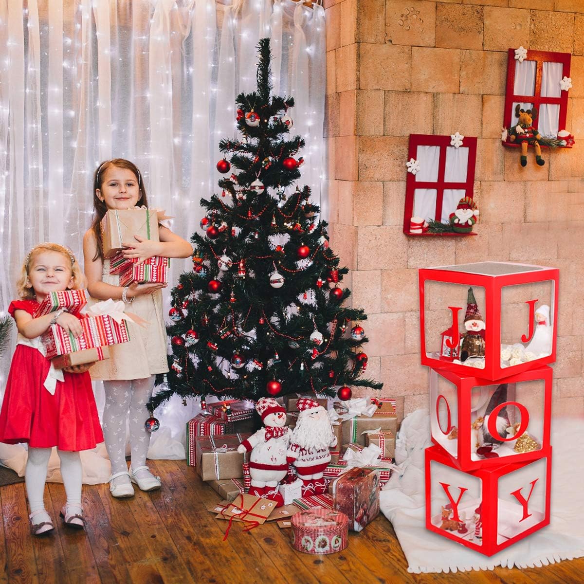 Christmas Decorations Large Red Transparent Joy Box Joy Blocks Decorations for Holiday Party Decorations, Home Decor, Fireplace Decor by QIFU