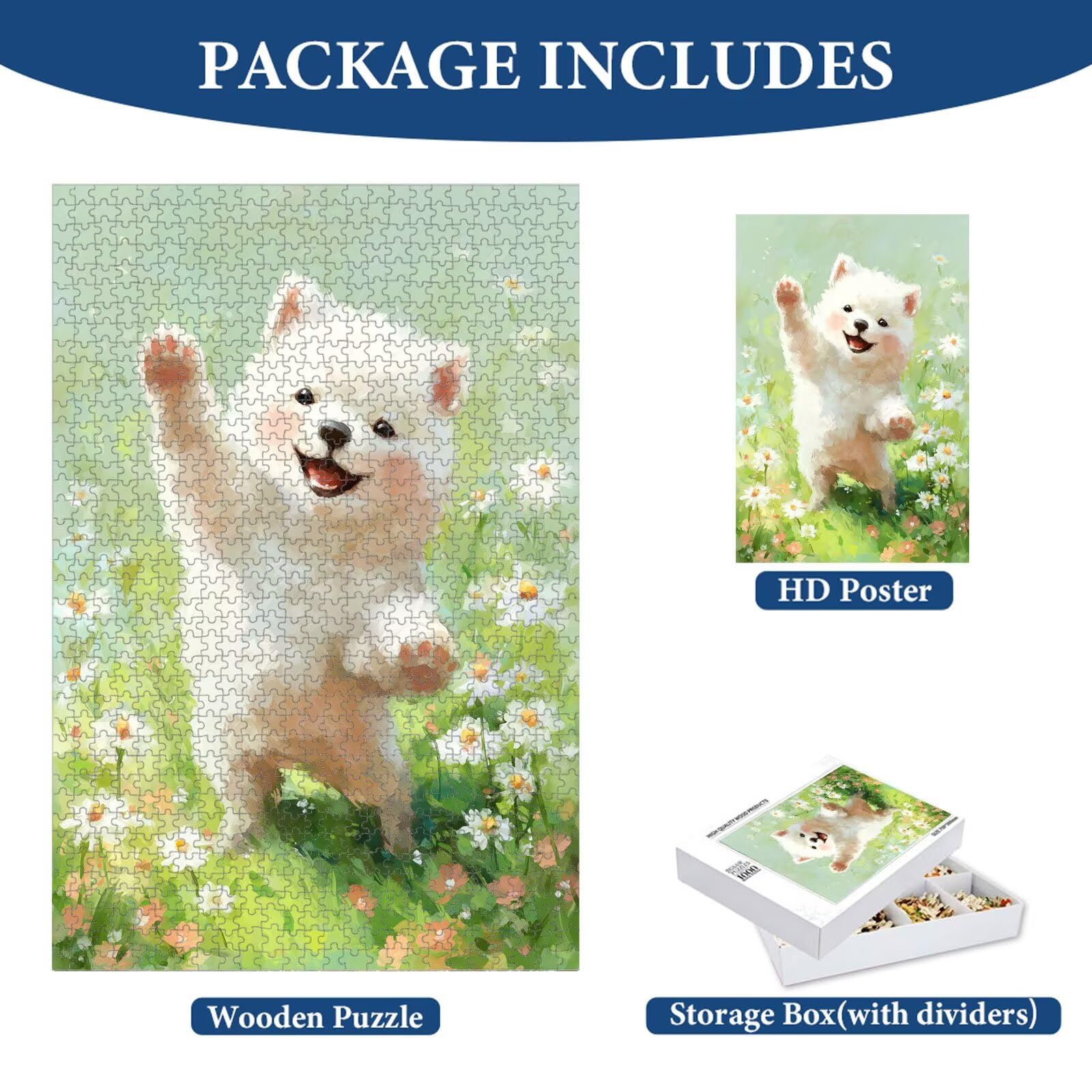 1000 elementów, puzzle dla dorosłych, urocze i psie drewniane puzzle 1T#2450 | Drewniana konstrukcja, precyzyjne cięcie, jasne kolory, statyczne hobby, relaks, dekoracja domu, prezent, 50 x 75 cm