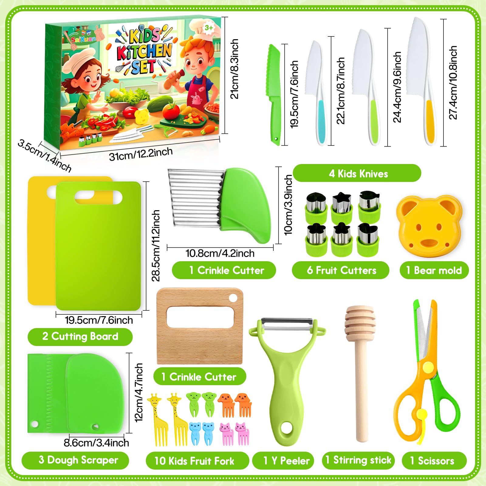 Set Da Cucina Per Bambini 18 Pezzi, Coltelli Sicuri E Utensili Montessori Per Piccoli Chef Dai 2 Agli 8 Anni