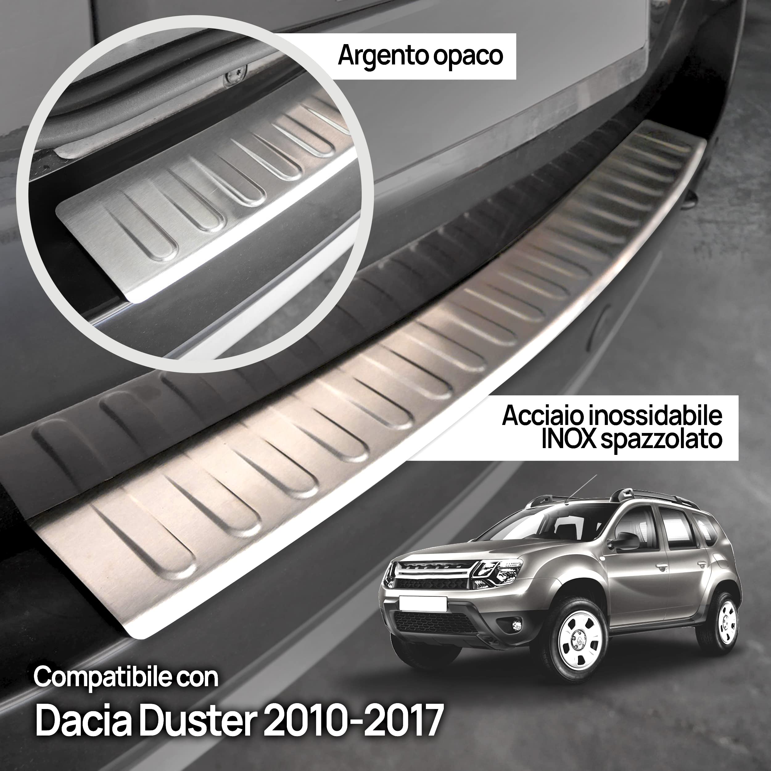 Chromemaster Protezione Paraurti Posteriore Acciaio Inossidabile INOX Spazzolato Argento Opaco Compatibile Dacia Duster 2010-2017