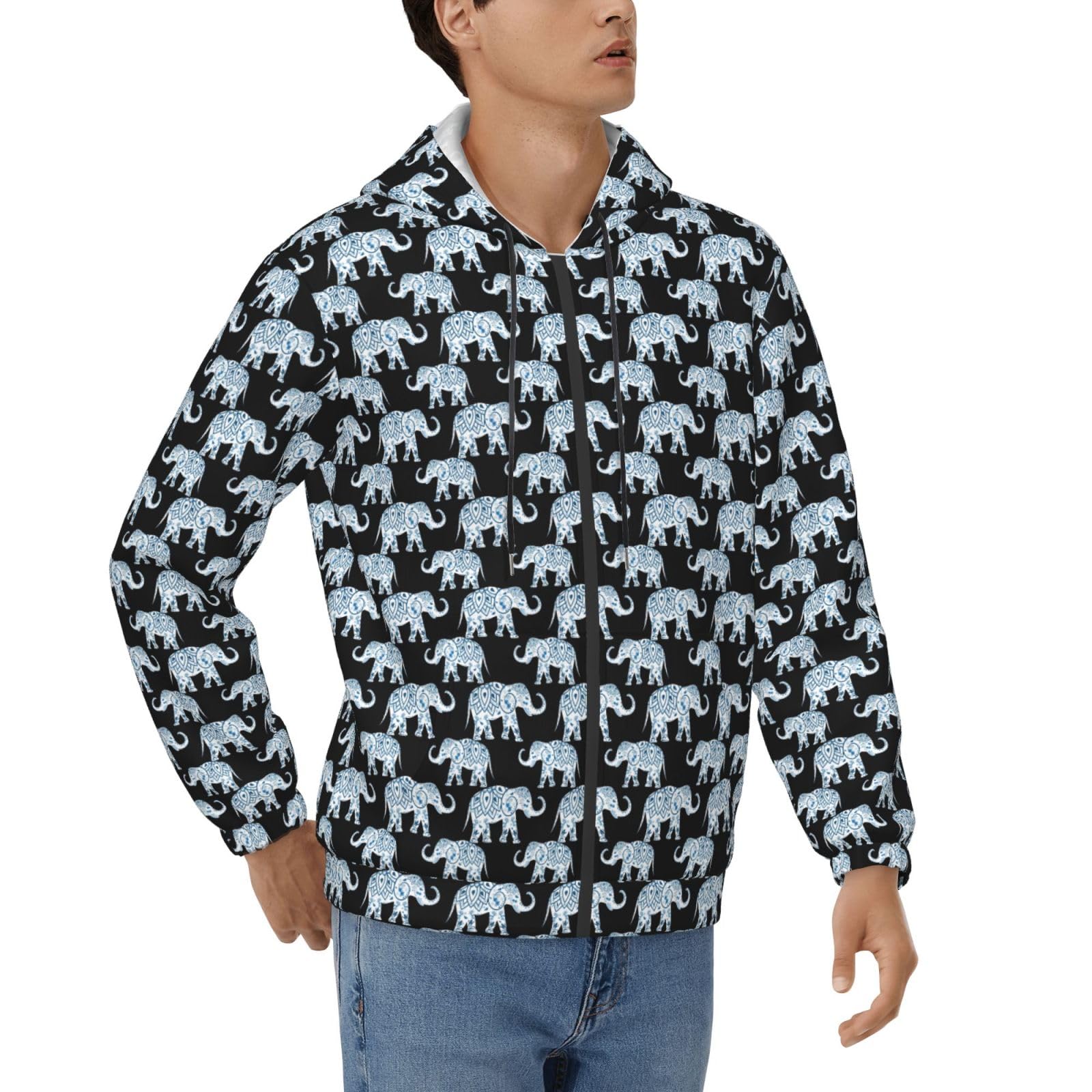 Sweat à capuche décontracté homme imprimé éléphant cadeau idéal - 8