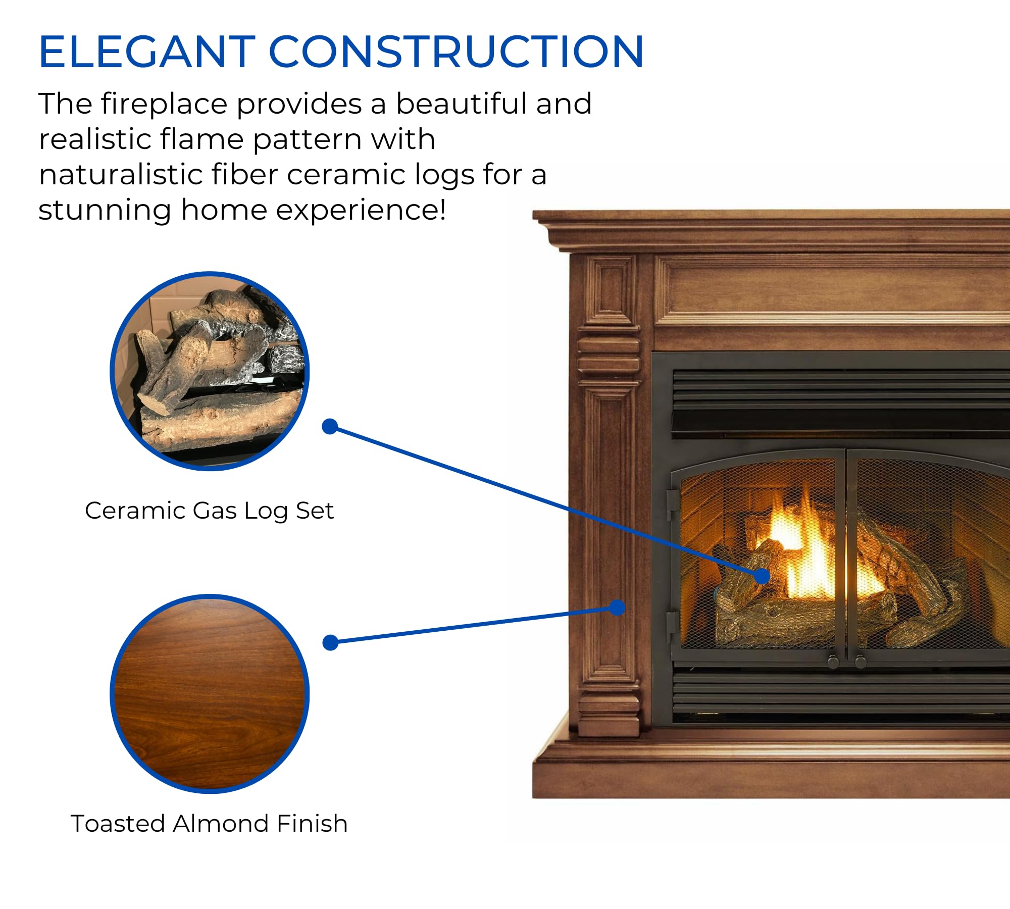 Amazon.com: Duluth Forge Dual Fuel Ventless Gas Fireplace System with  Mantle, Remote Control, 6 Fire Logs, Use with Natural Gas or Liquid  Propane, 32000 BTU, Heats up to 1500 Sq. Ft., Toasted