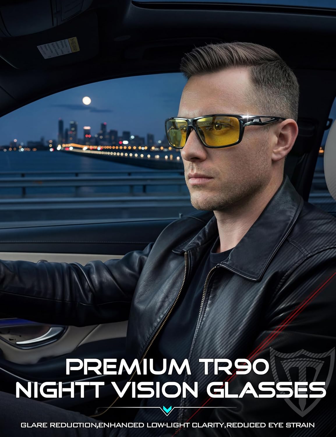 ATTCL Night Driving Glasses with Polarized Sunglasses Men Sports: UV Protection Lightweight TR90 Frame Anti-Slip Wrap-Around J2021 Yellow - Image 2