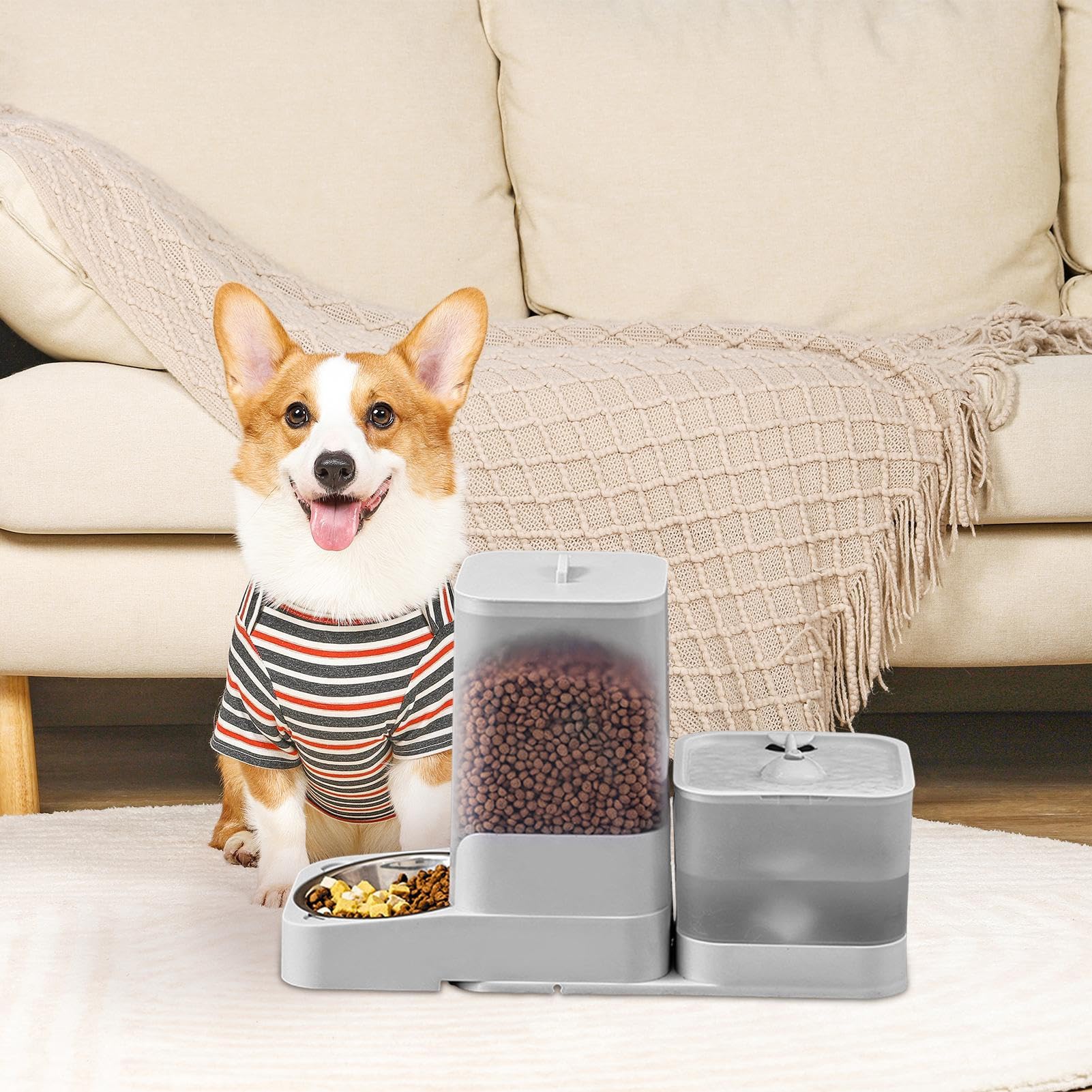 Automatisches Tierfutter - Katzenfutter Spender Mit Wasserspender - Trinkschale Mit Edelstahlschüssel Und Aufbewahrungsbehälter Für Kleine Mittlere Und Große Haustiere