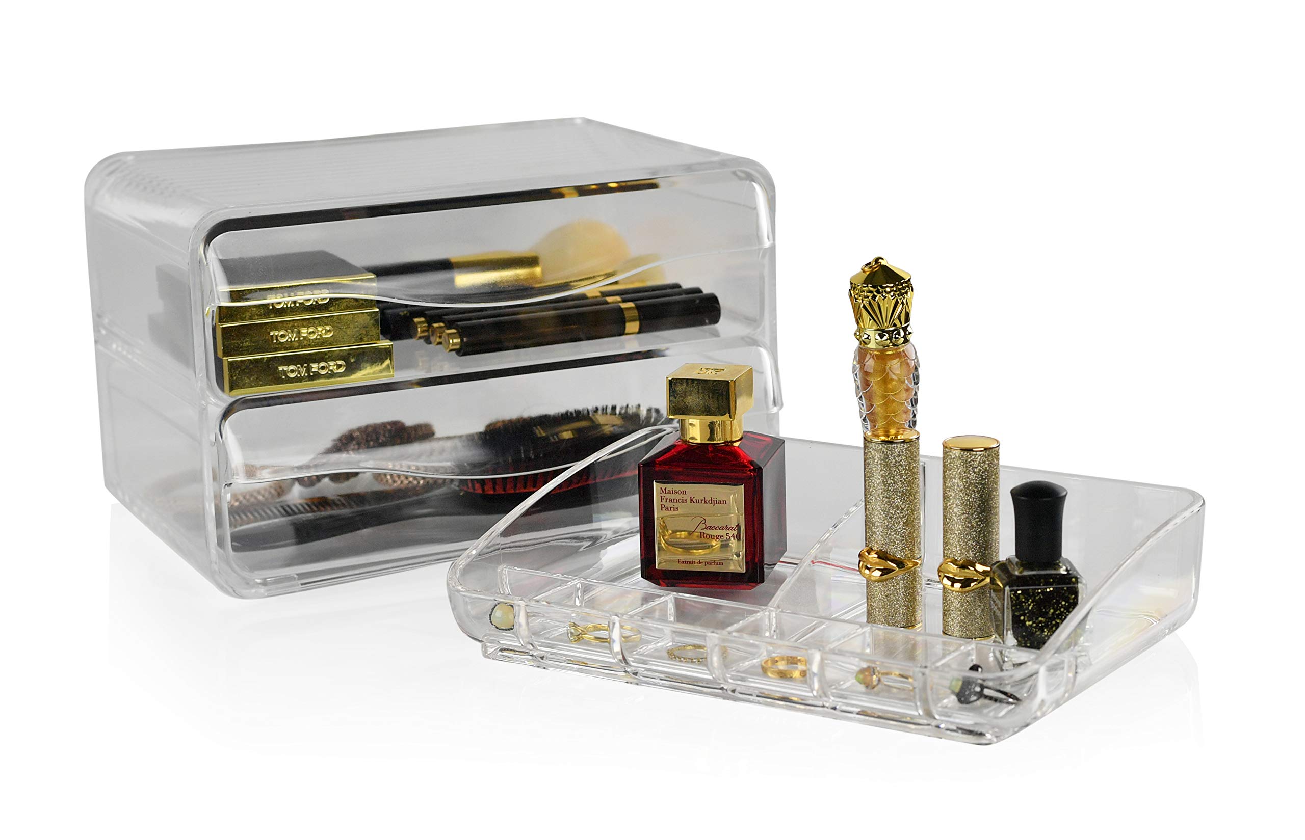 ARAD Organizer in acrilico a 2 cassetti per forniture da ufficio o trucco e cosmetici