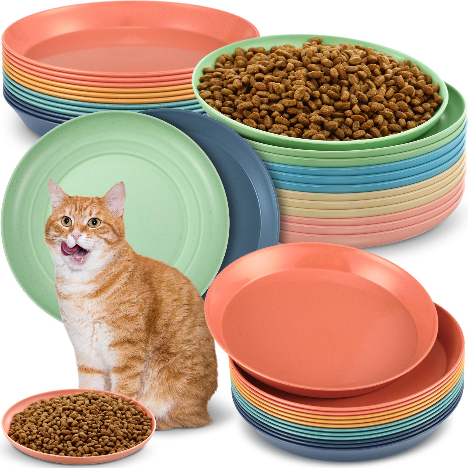 Gerrii 24 Pieces Fatigue Relief Cat Bowl 6 Inch Shallow Cat Food Dish Stray Wet Feeding Bowls Wide and Small Pet Plates for Ferrets Feral Short Legged