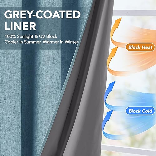 Miniatura 4 de Deconovo - Cortinas opacas 100% de lino sintético con ojales, cortinas para dormitorio y 2 paneles