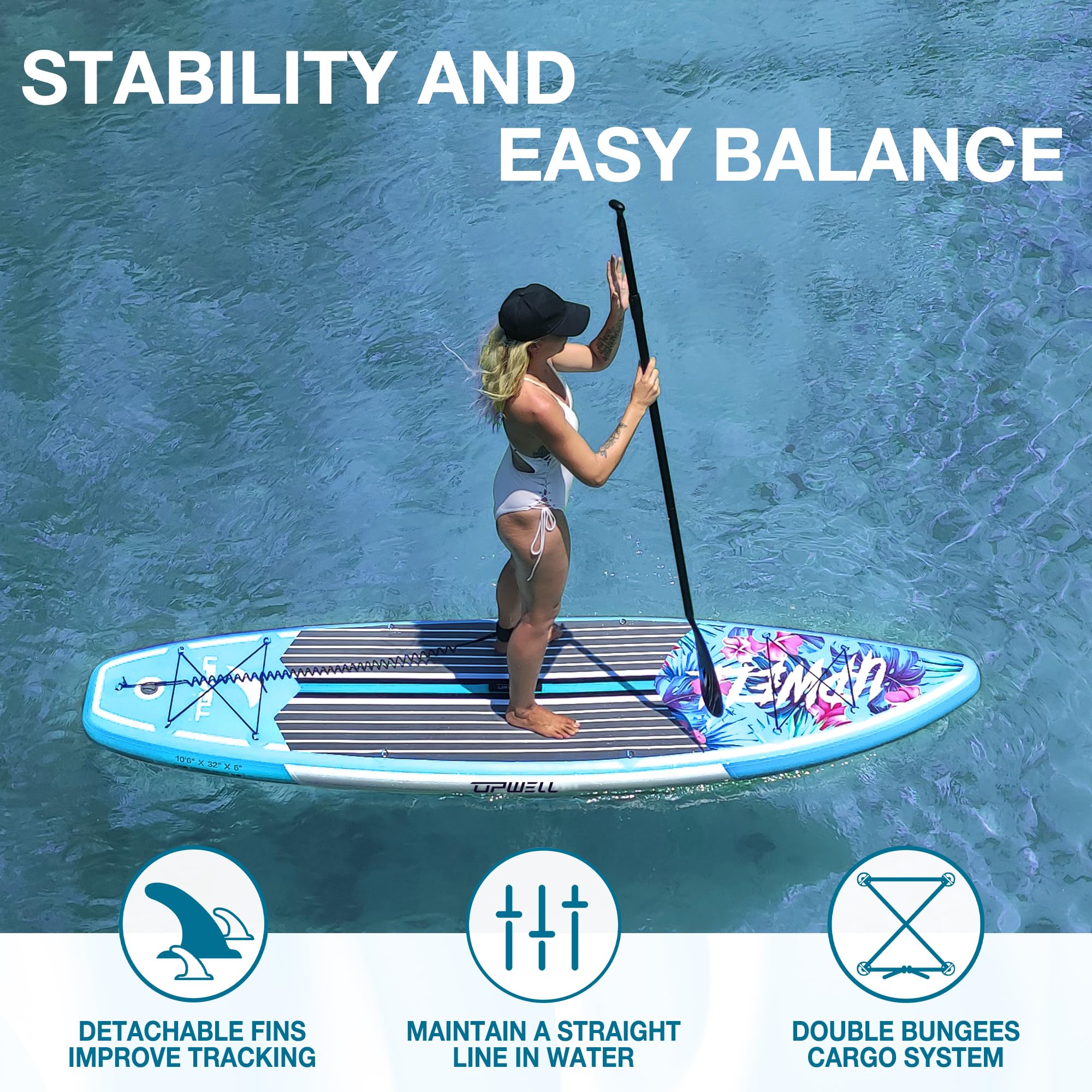 UPWELL Premium Stand Up Paddling Board Aufblasbar, SUP Board Set mit Sitz, 204kg Tragkraft für 2 Personen, Komplettes Zubehör inkl. Verstellbarem Paddel für Anfänger
