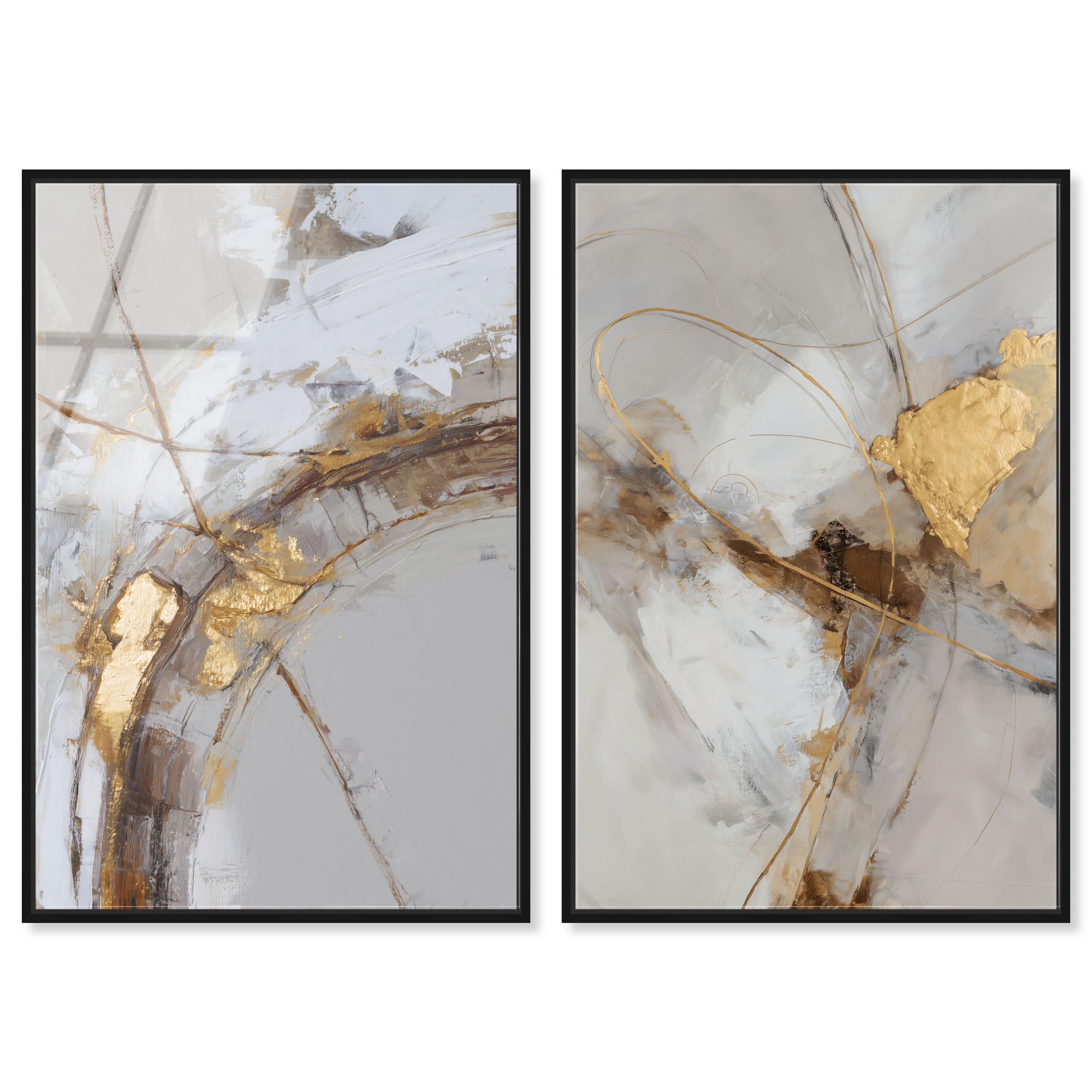Art Remedy Golden Radiance Abstrakter gerahmter Acryldruck, Bürowanddekor-Set, schwarzer Rahmen, 40,6 x 61 cm