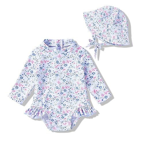 Infant Baby Girl Swimsuit One-Piece Long Sleeve Rash Guard with