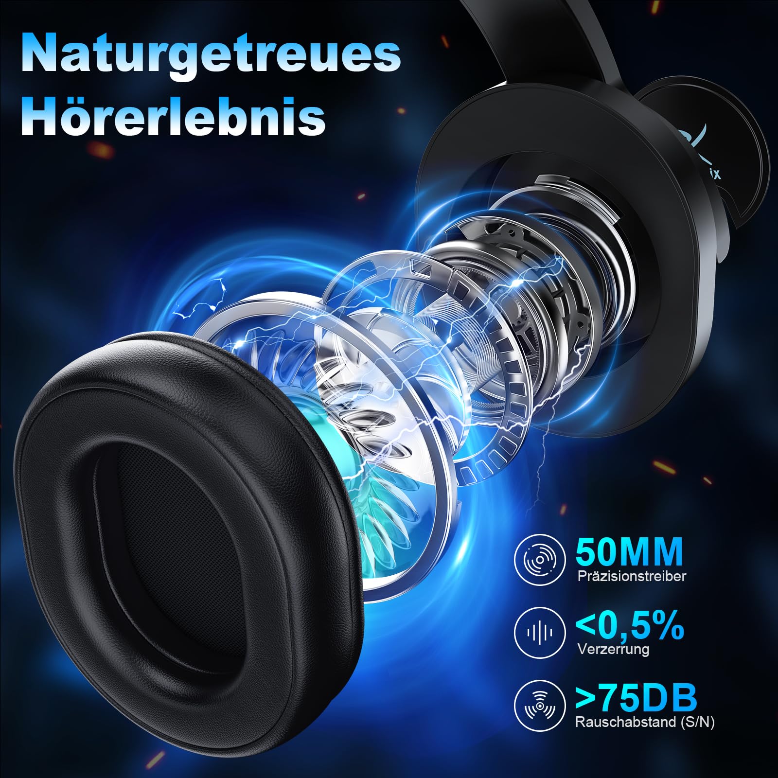 Krysenix PG3 Gaming Headset Wireless für PS4, PS5, PC, Mac, Switch, 48H 2.4GHz Gaming Headset mit Noise Cancelling Mikrofon, Kabelloses Bluetooth Headset mit LED-Lichtern, Surround Sound