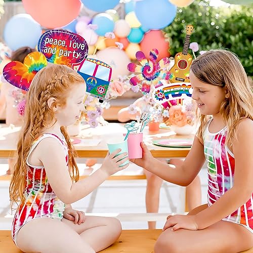 Miniatura 8 de 26 piezas de centros de mesa de teñido anudado para fiestas de teñido anudado, decoraciones para decoración retro hippie, fiesta de cumpleaños,