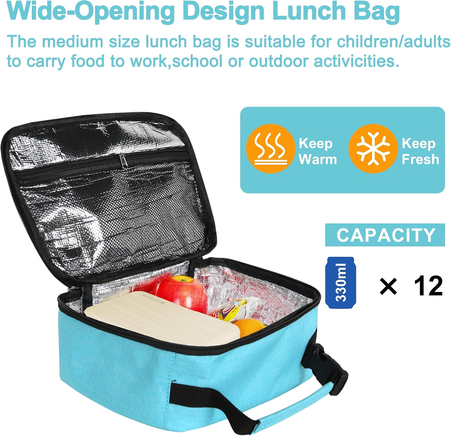 esouler Lunch Box Kids Insulated Lunch Bag for Boys & Girls Durable Children Lunchbox for School with Water Bottle Holder-Light Blue image 3