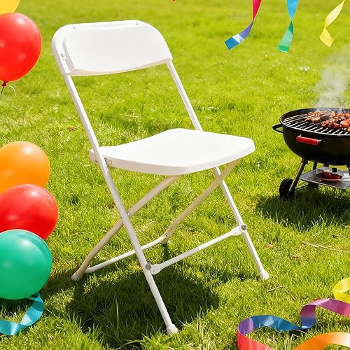 Plastic Folding Chairs, 350 lbs Capacity White Folding Chairs, Portable & Stackable Commercial Seats, Sturdy Party Chairs for Party, Events, Patio,