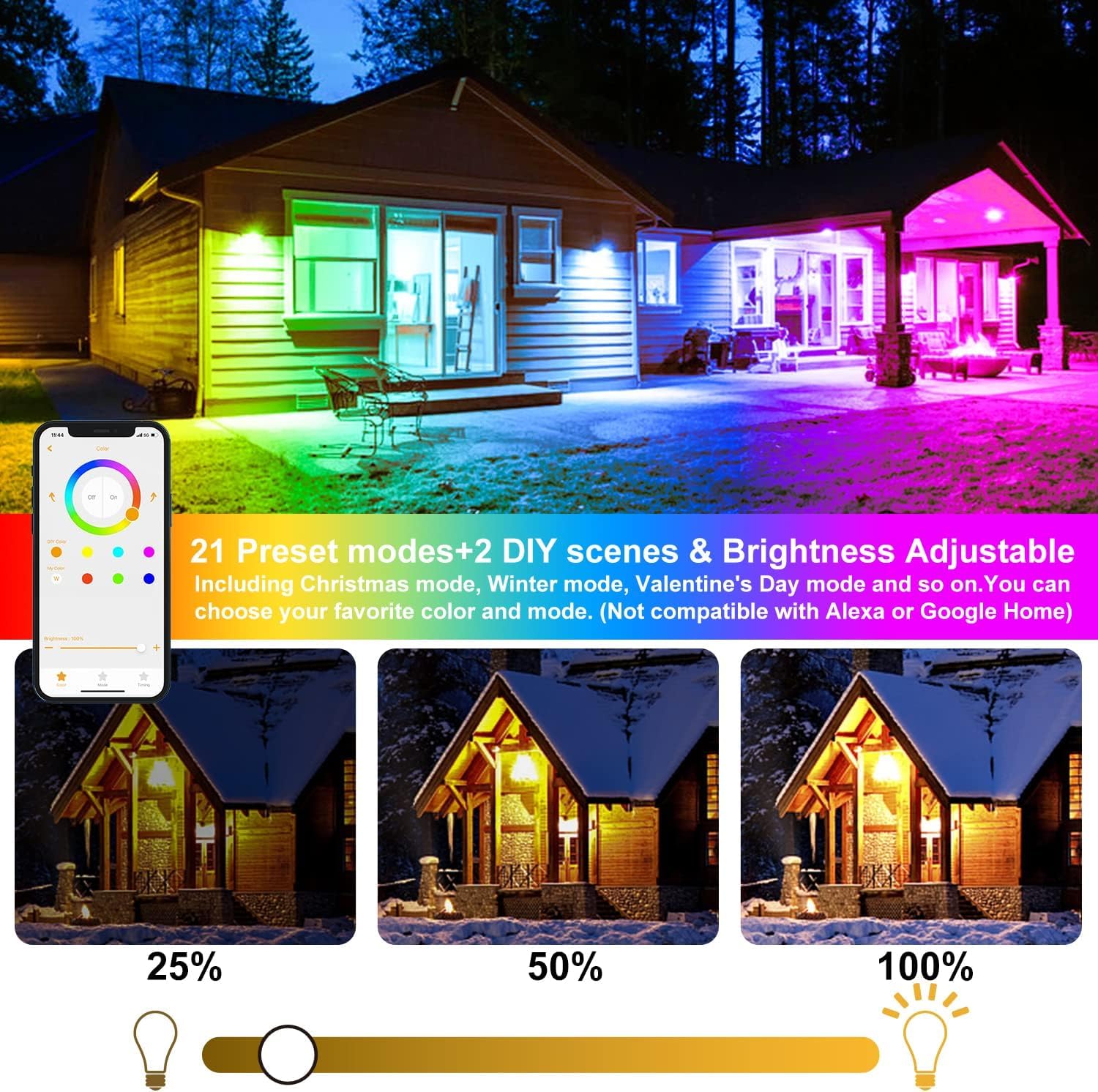 Proiettore LED per esterni, colore 80 W, illuminazione di sicurezza 5700 K, luce bianca fredda, luce LED RGB controllo tramite APP Bluetooth, impermeabile IP66 per esterni, per giardino, garage