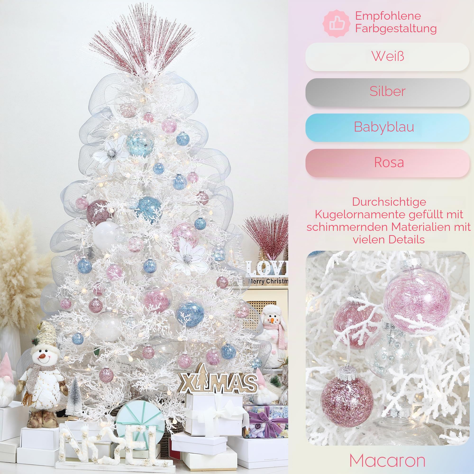 Sea Team Christbaumkugeln Set aus transparentem Kunststoff, bruchsicher, Verschiedene Größen, dekorative Weihnachtskugeln mit zierlichen gefüllten Dekorationen (48 Stück, Rosa) | Verschiedene Größen, befüllbar mit Dekorationen, ideal als hängender Schmuck