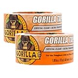 Gorilla Crystal Clear Tape, 1.88” x 18 yd (Pack of 2) - Weather Resistant for Indoor or Outdoor Projects and Repairs