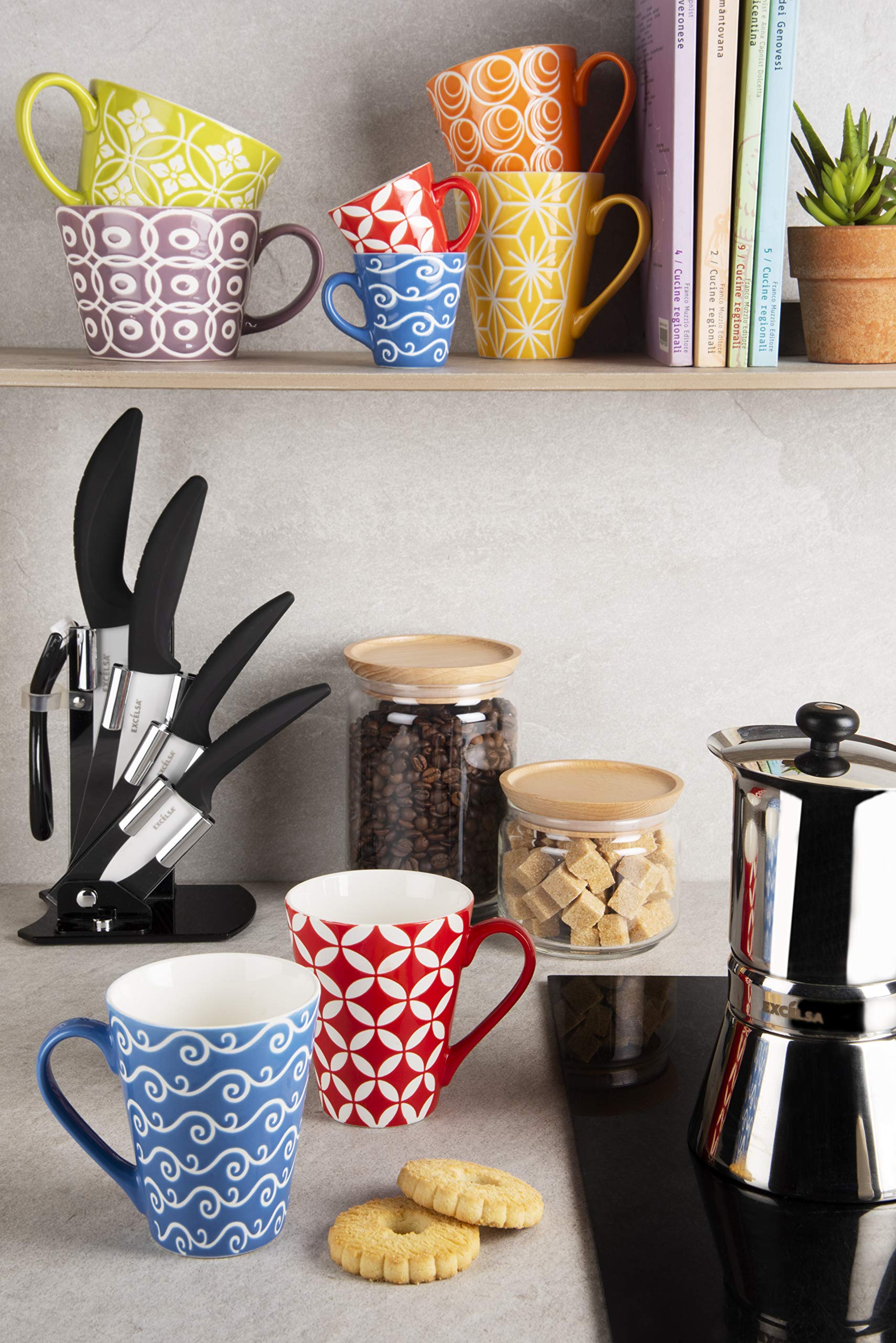 Excelsa 60670 Etnika Set 6 Tazze Mug, Porcellana, Multicolore
