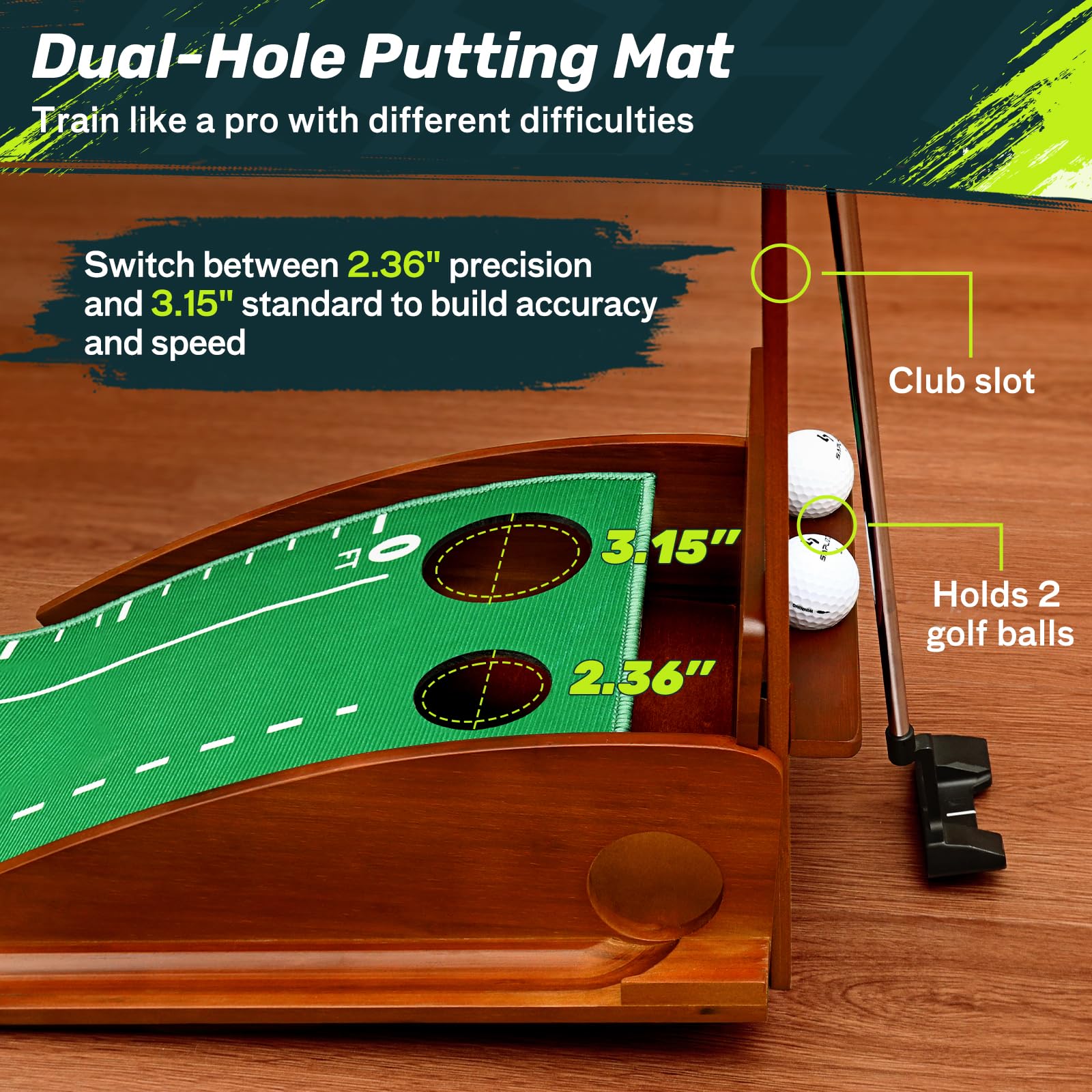 SAPLIZE パッティングマット 自動ボールリターン付き、パッティングミラー付きゴルフ練習用パッティンググリーン、屋内外用ポータブルパッティングマット - 精度とスキルレベルの向上 Amazon | SAPLIZE パッティングマット 自動ボールリターン付き