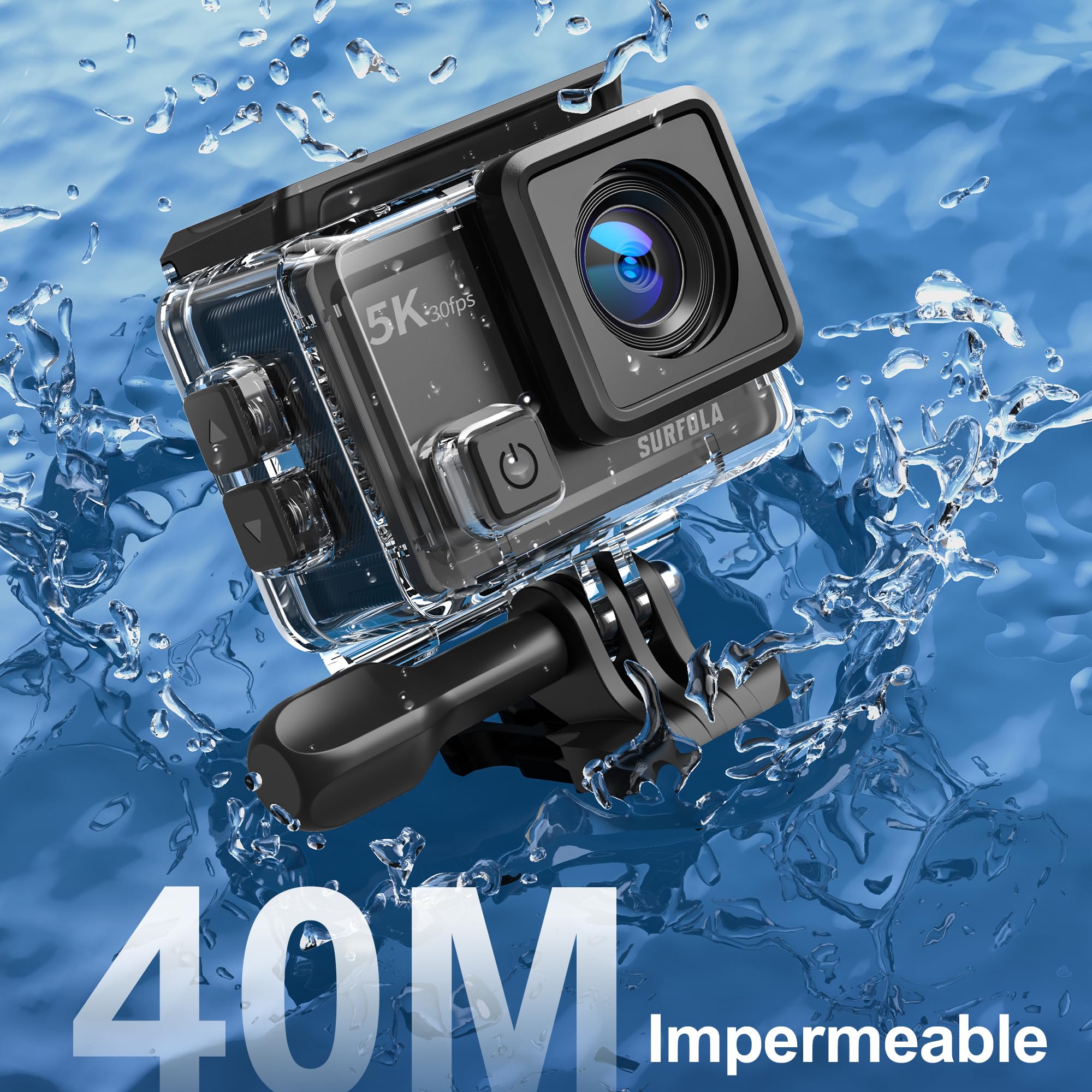 Surfola Cámara Deportiva 4K 30FPS - 20MP WiFi Camara Acuatica Sumergible 40M SF430