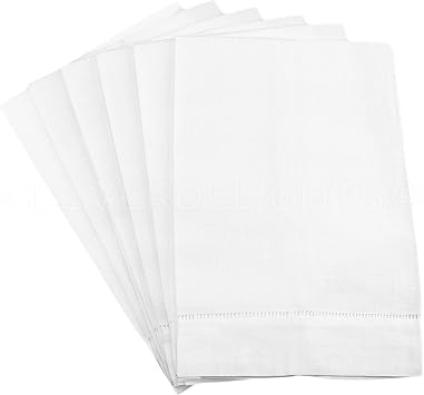 6 Pack - مناشف يدوية مخيط من الكتان الأبيض CleverDelights - 14 &times; 22 بوصة - 100٪ كتان - مناشف شاي