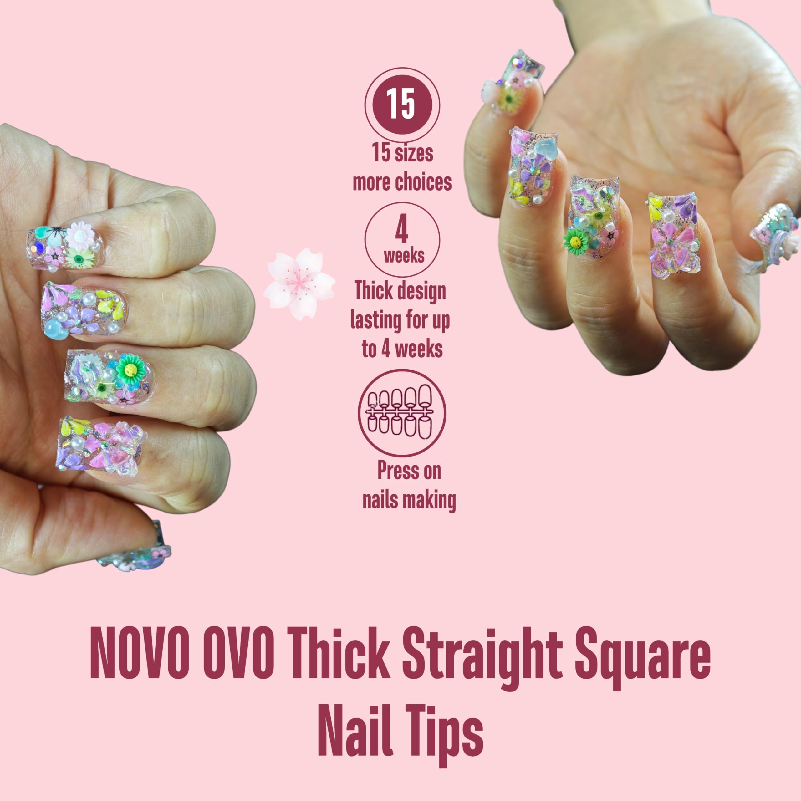 NOVO OVO Straight Square Thick Short Natural Nail Tips Press on - Image 3